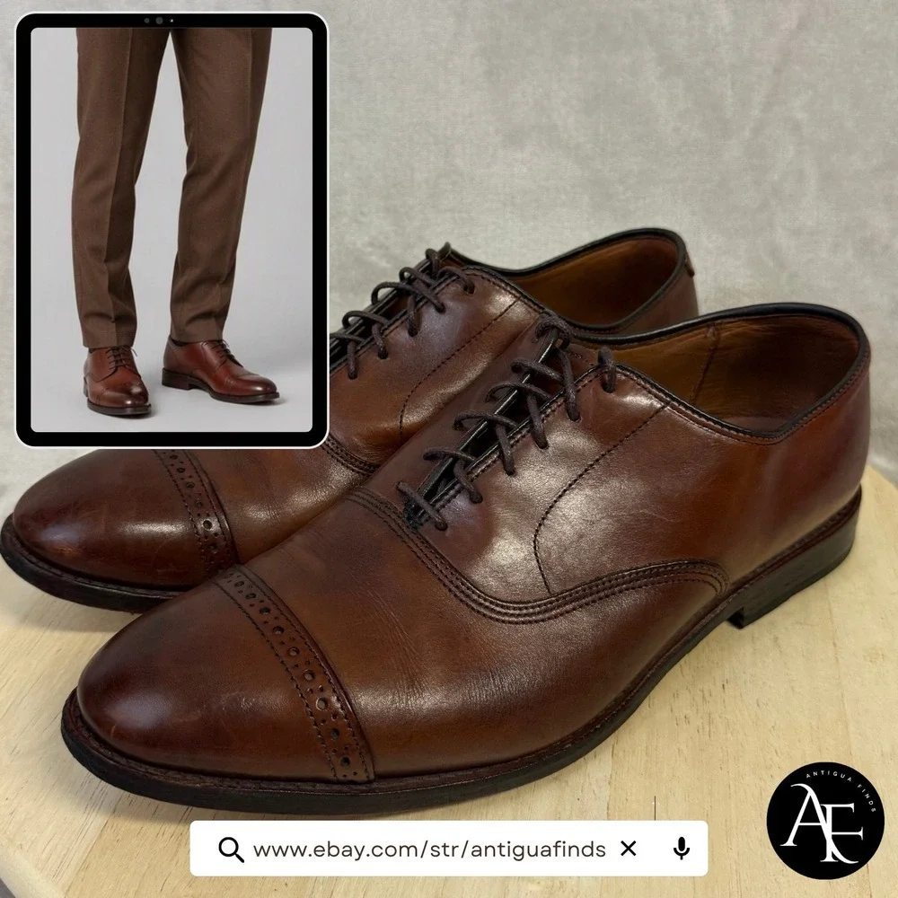 Allen Edmonds Port Washington Brown Leather Cap Toe Oxford Dress Shoes Mens 11 E